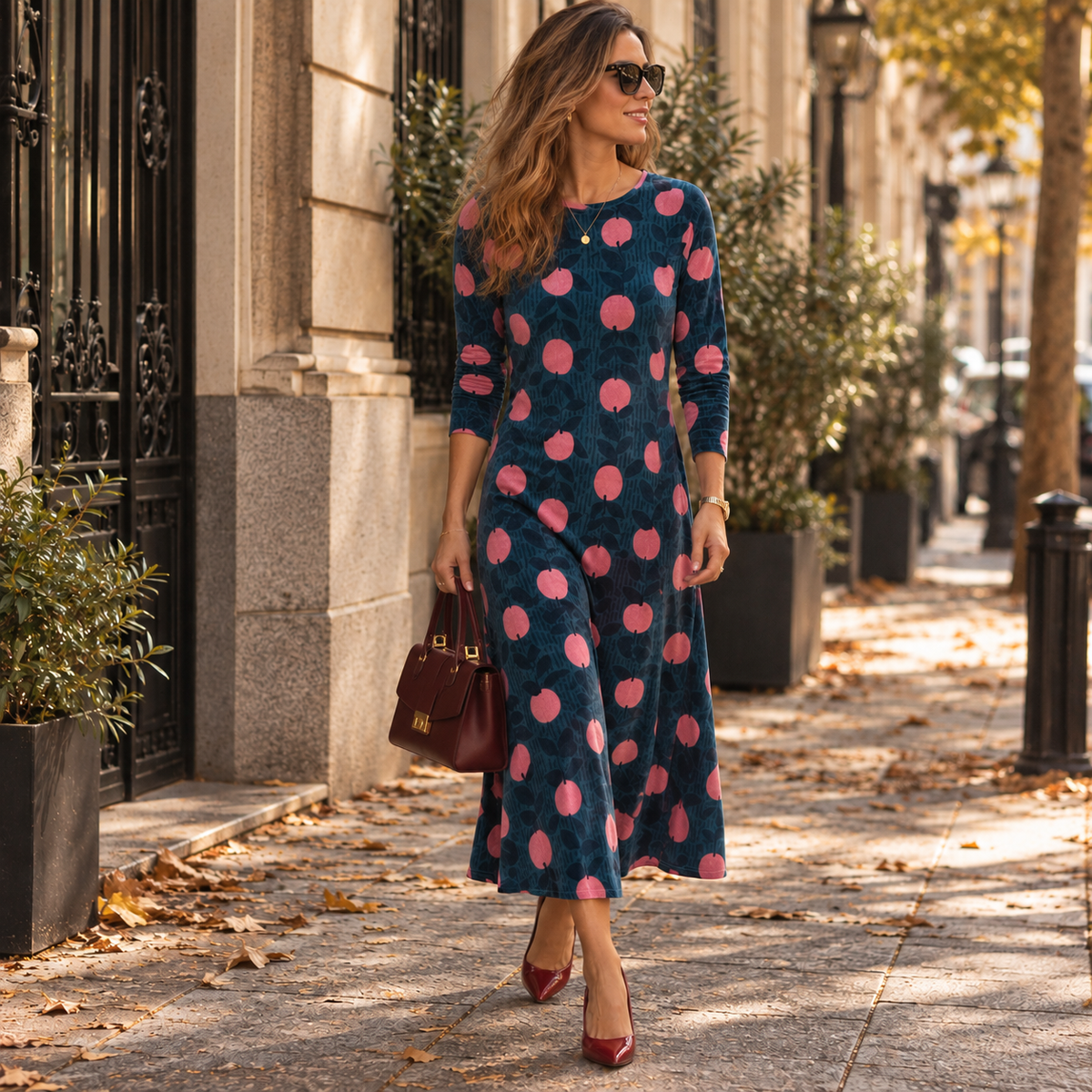64C/11141 Vestido midi de terciopelo con estampado