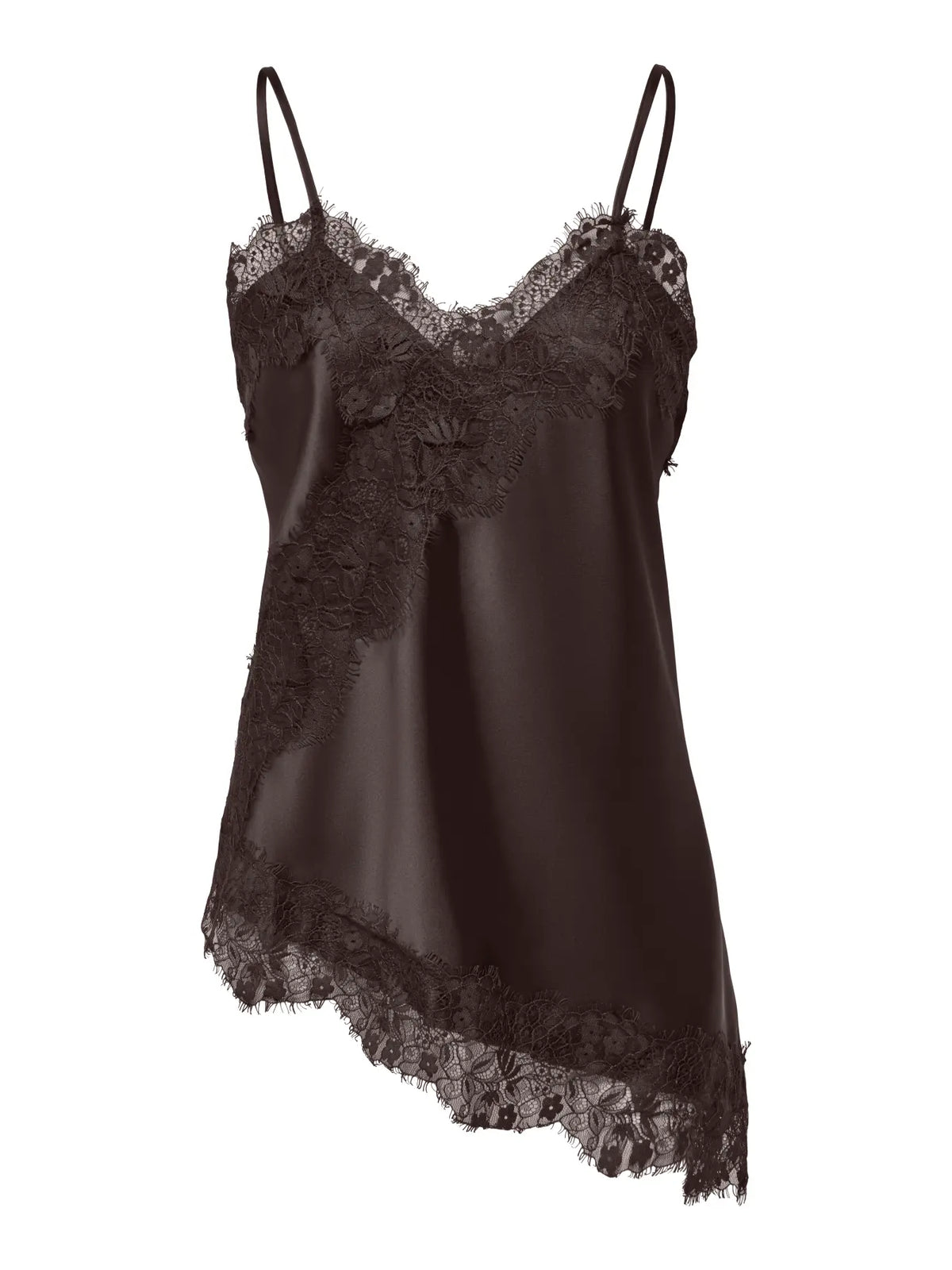 ONLINDONA STRAP SATIN LACE TOP WVN CHOCOLATE TORTE