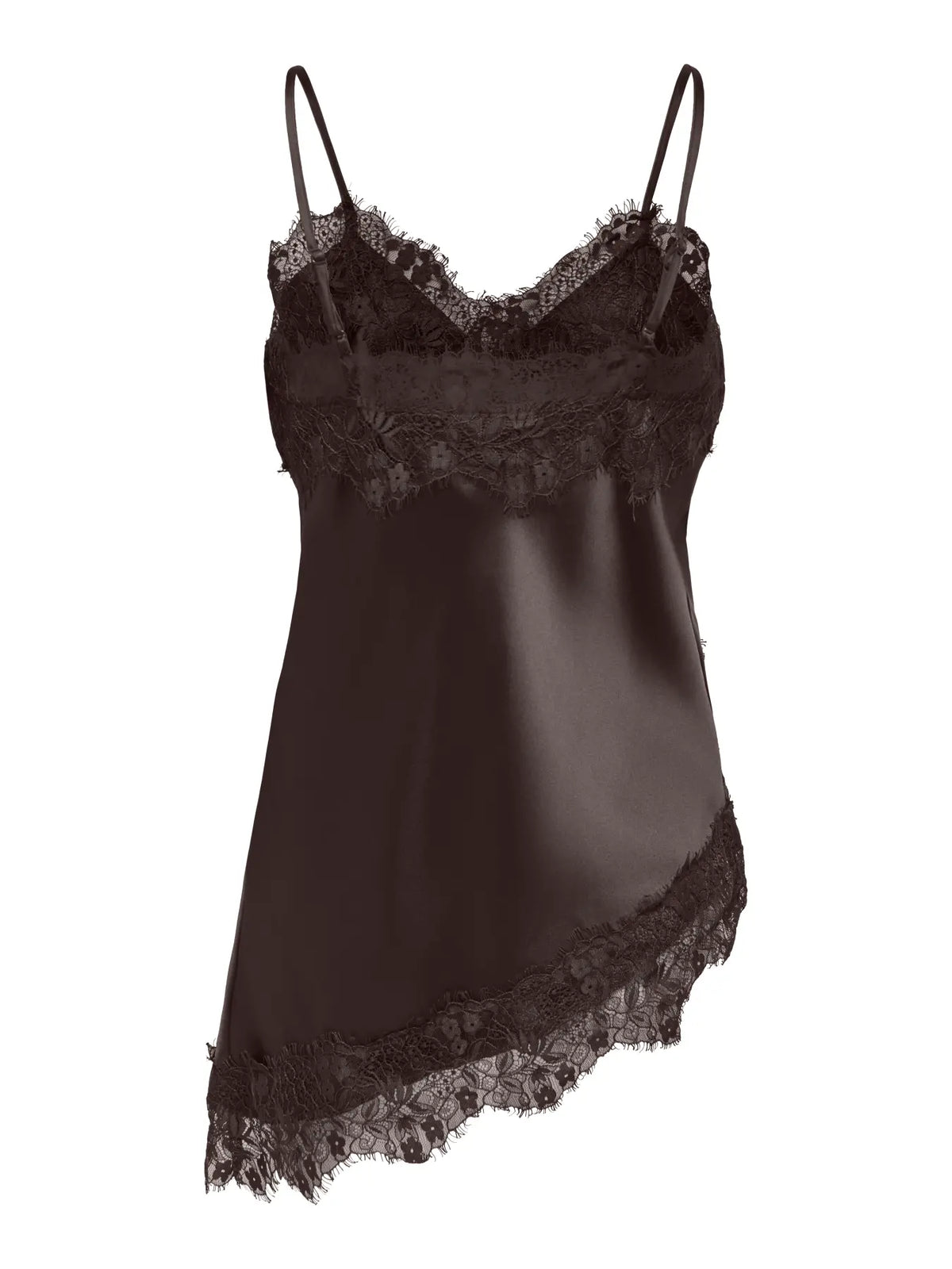ONLINDONA STRAP SATIN LACE TOP WVN CHOCOLATE TORTE