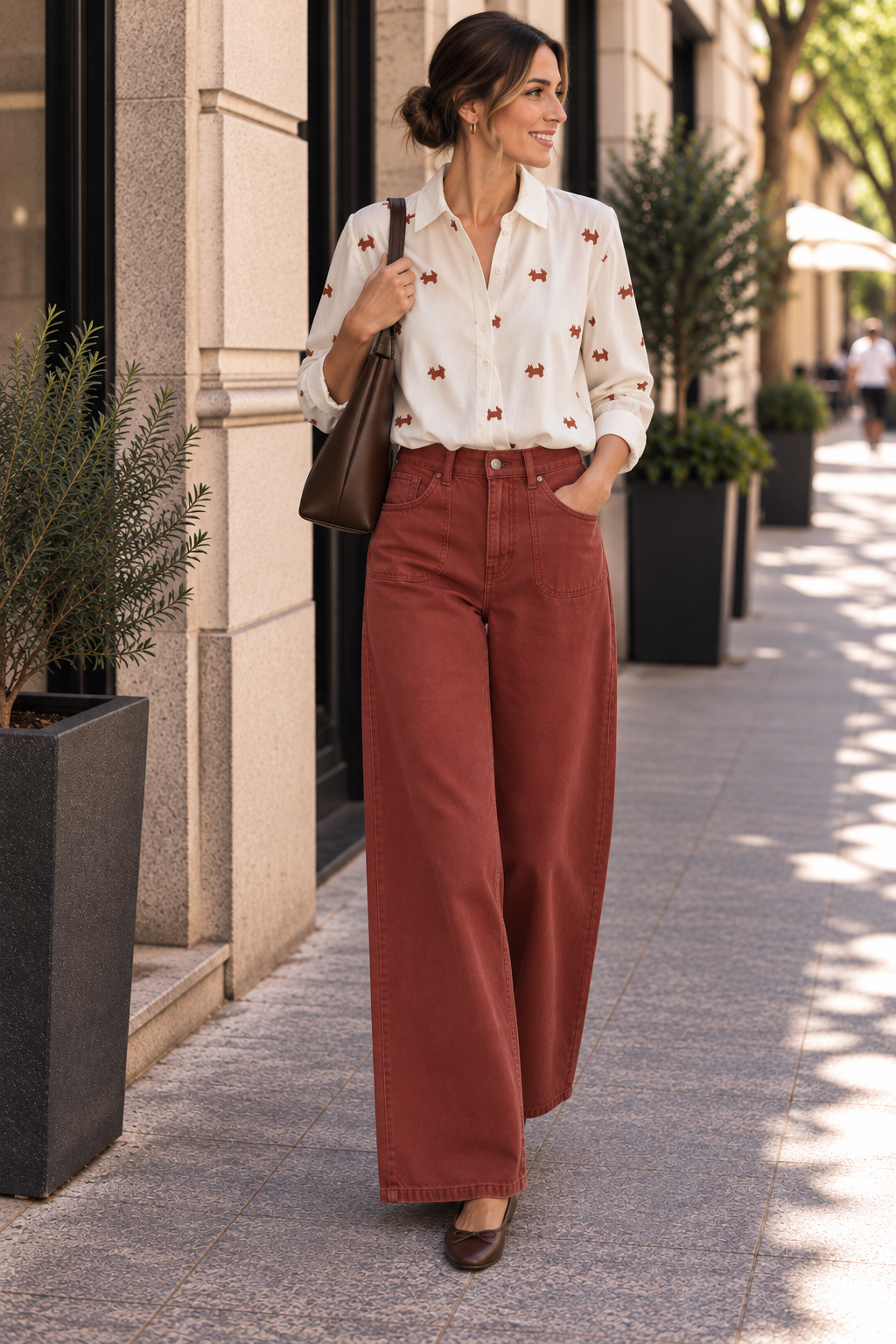 VIEMMA 7/8 HW POCKET EMB WIDE JEANS PAL SABLE