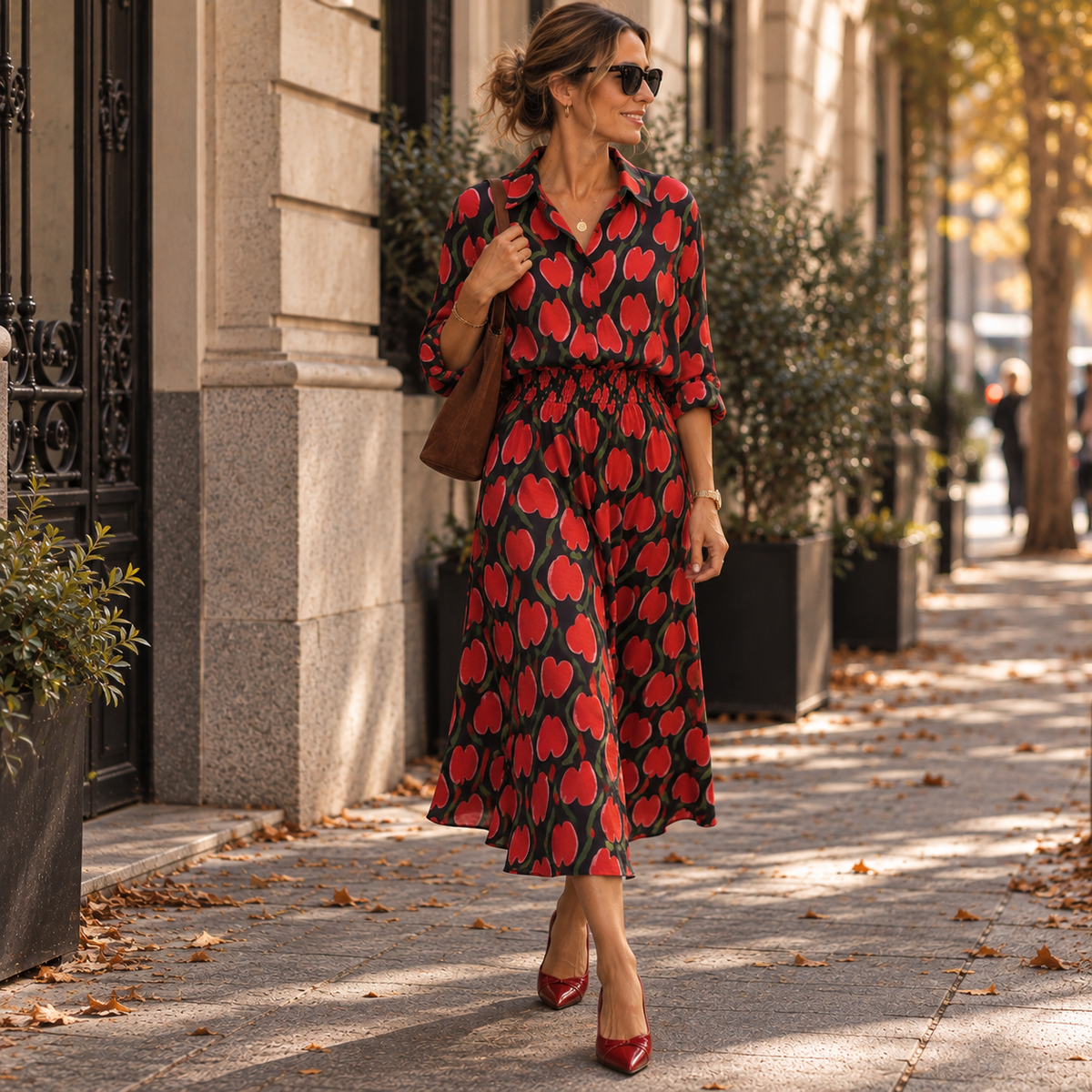64C/11101 Falda midi con estampado Ciclamen